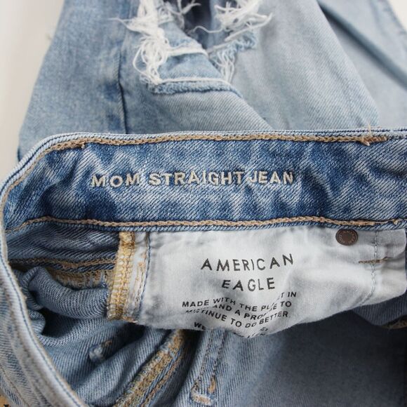 American Eagle Mom Straight Slashed Sky Light Wash Blue Jeans 000 Regular - Picture 10 of 12
